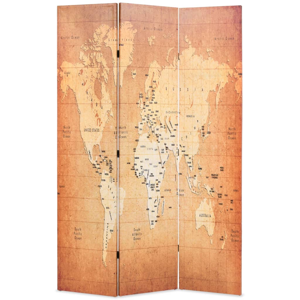Cloison de séparation pliable 120 x 170 cm Carte du monde Jaune XIOS