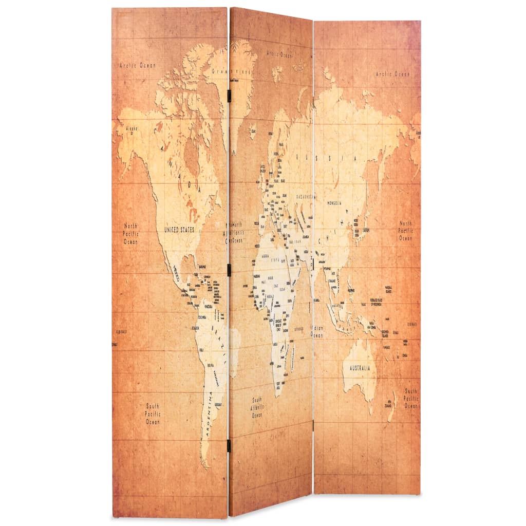 Cloison de séparation pliable 120 x 170 cm Carte du monde Jaune XIOS
