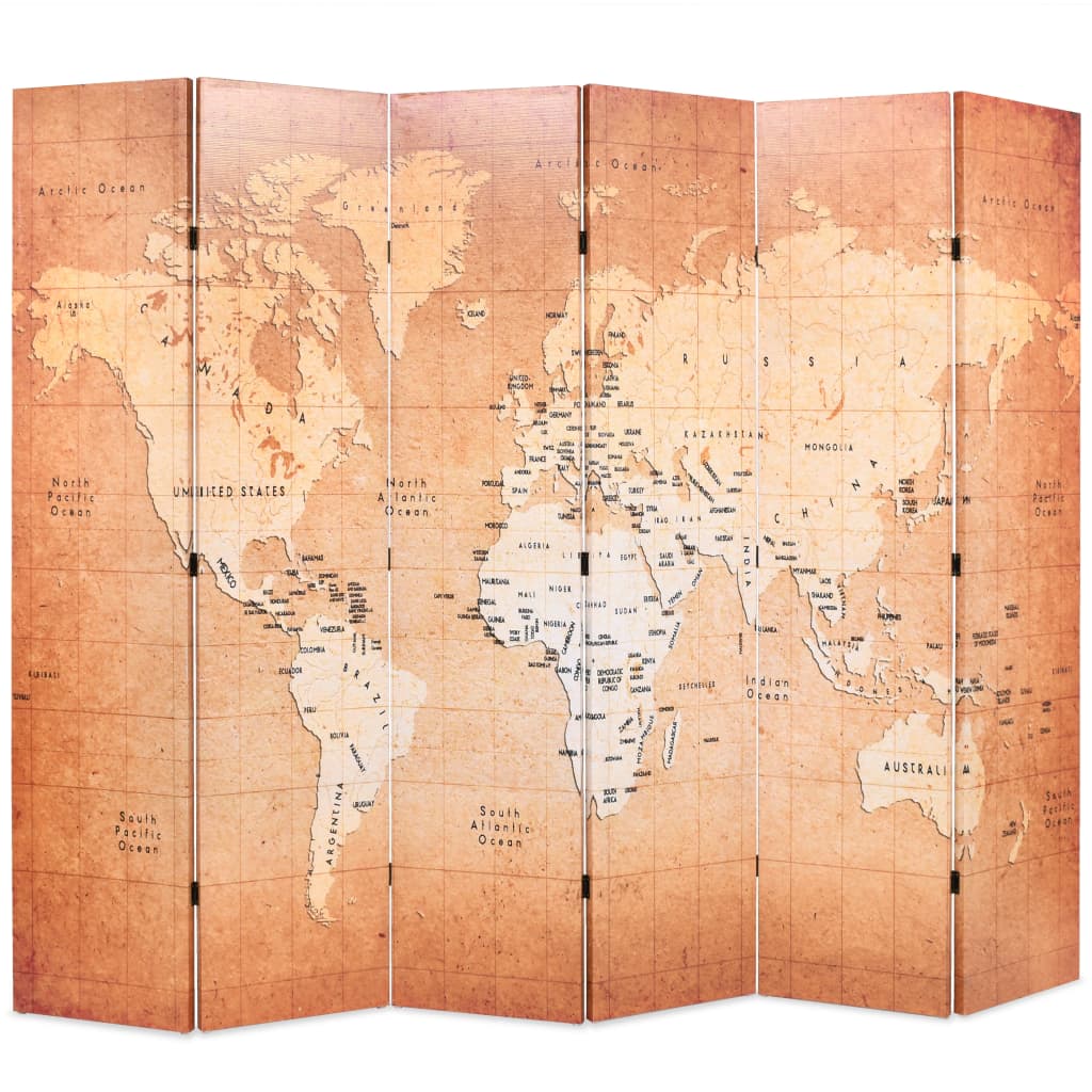 Cloison de séparation pliable 228 x 170 cm Carte du monde Jaune XIOS