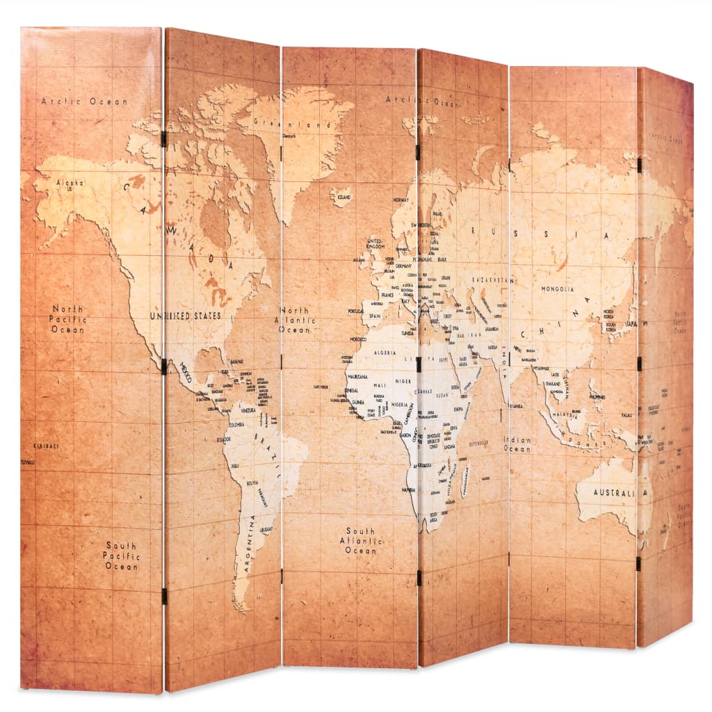 Cloison de séparation pliable 228 x 170 cm Carte du monde Jaune XIOS