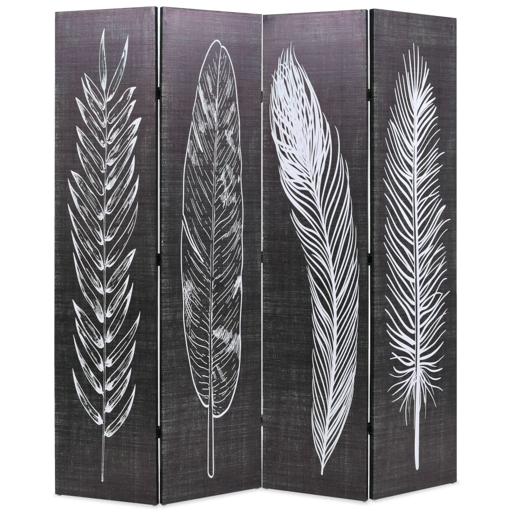 Cloison de séparation pliable 160 x 170 cm Plumes Noir et blanc - XIOS