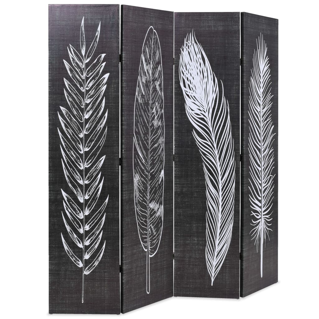 Cloison de séparation pliable 160 x 170 cm Plumes Noir et blanc - XIOS