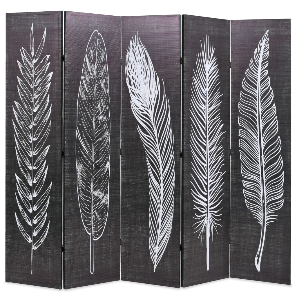 Cloison de séparation pliable 200 x 170 cm Plumes Noir et blanc - XIOS