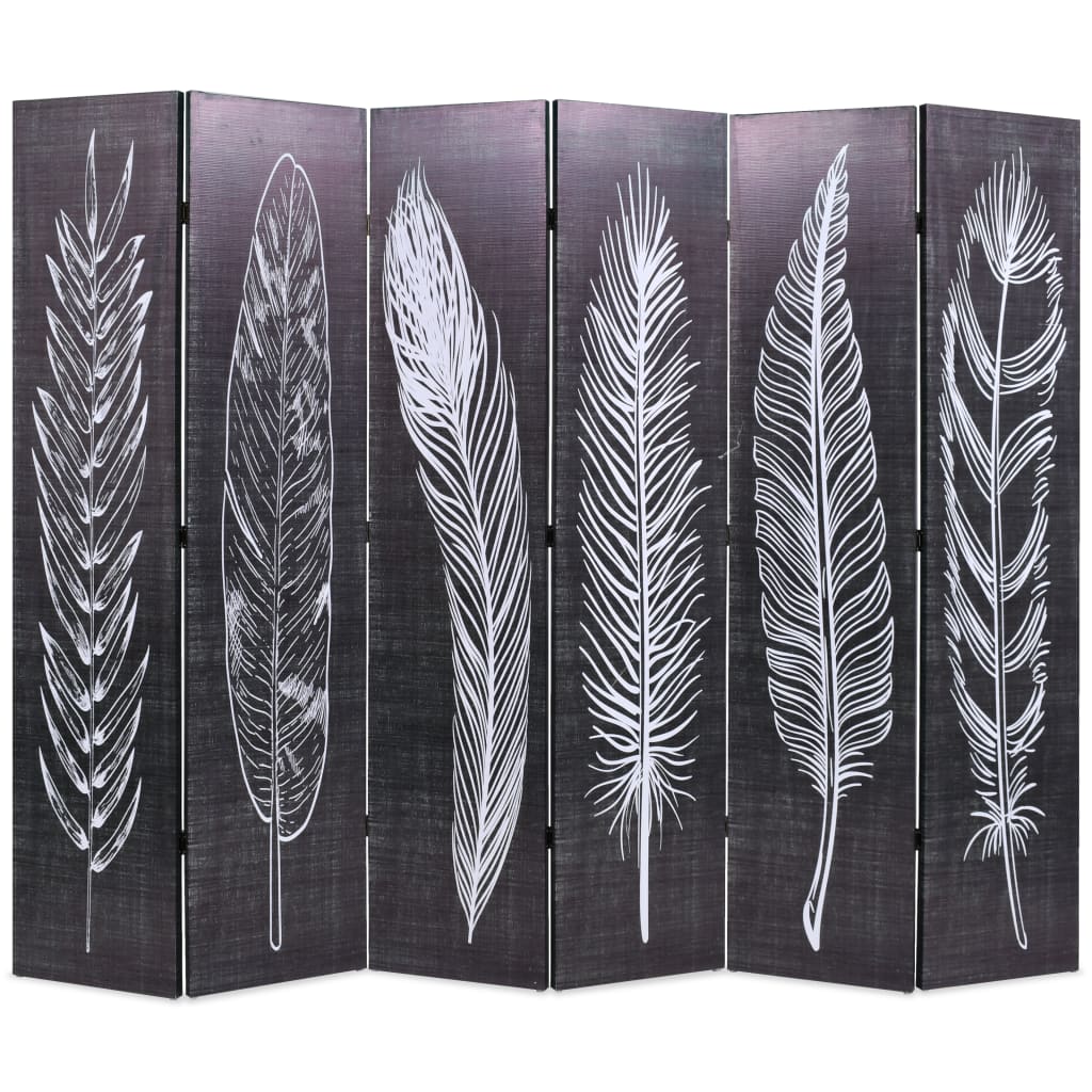 Cloison de séparation pliable 228 x 170 cm Plumes Noir et blanc XIOS