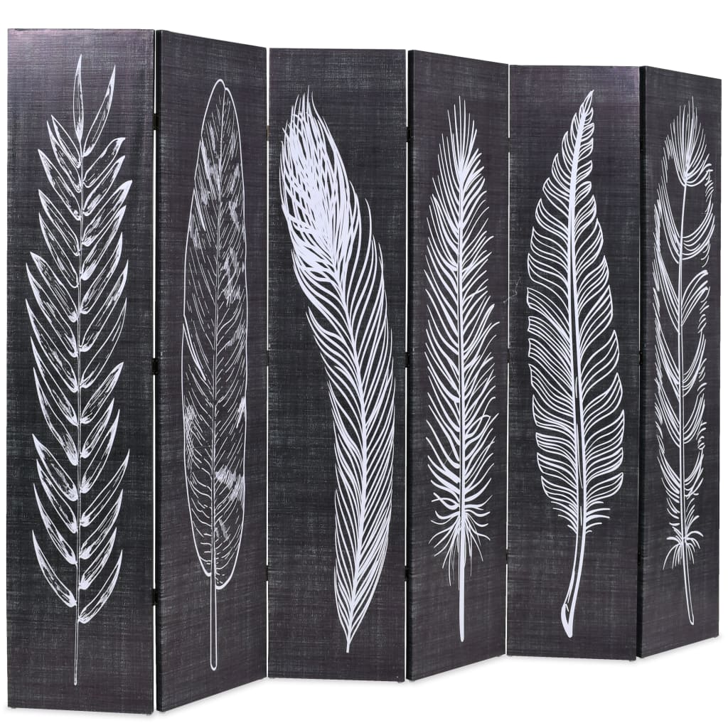 Cloison de séparation pliable 228 x 170 cm Plumes Noir et blanc XIOS