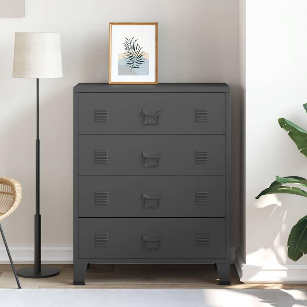 Commode à tiroirs Métal Style Industriel 78x40x93 cm Noir - XIOS