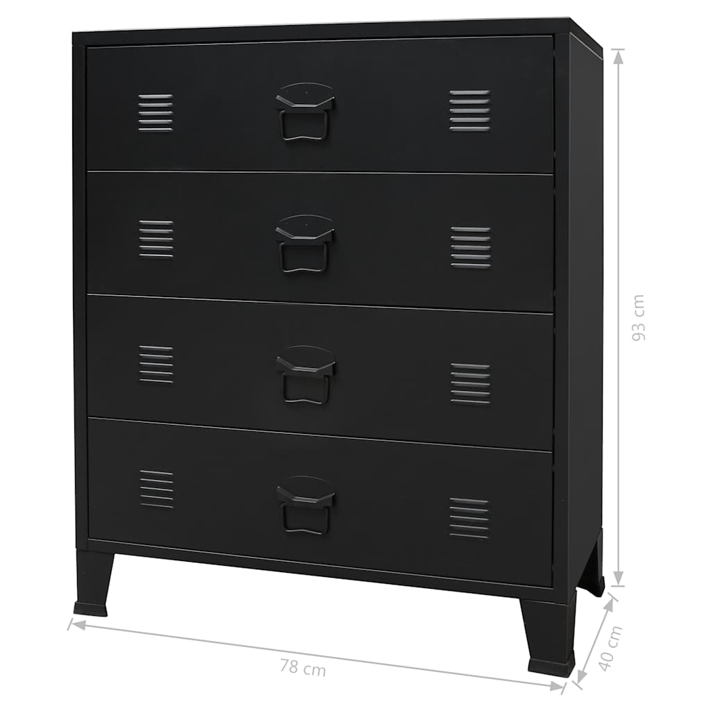 Commode à tiroirs Métal Style Industriel 78x40x93 cm Noir - XIOS