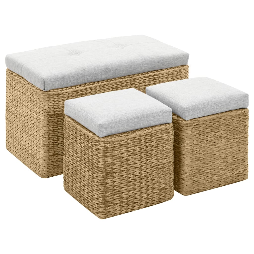 Banc avec 2 poufs Jacinthe d'eau Gris - XIOS
