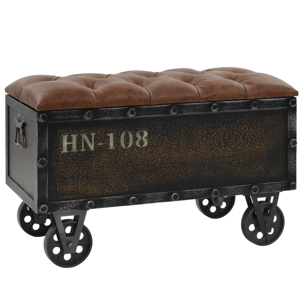 Banc de rangement Bois massif et similicuir 80,5x41x50 cm - XIOS