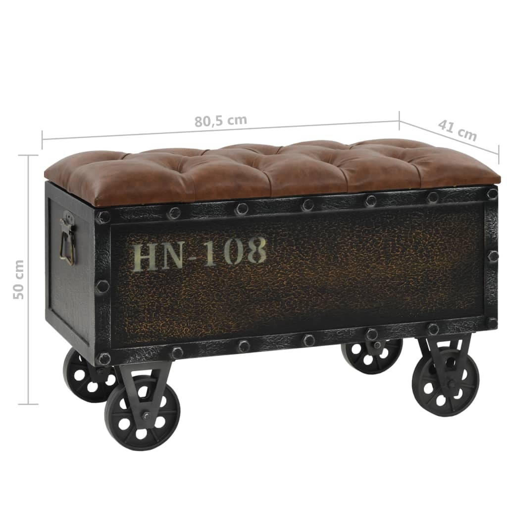 Banc de rangement Bois massif et similicuir 80,5x41x50 cm - XIOS