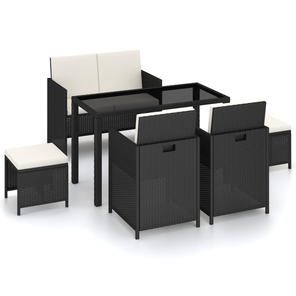 Salon de jardin 6 pcs avec coussins Résine tressée Noir - XIOS