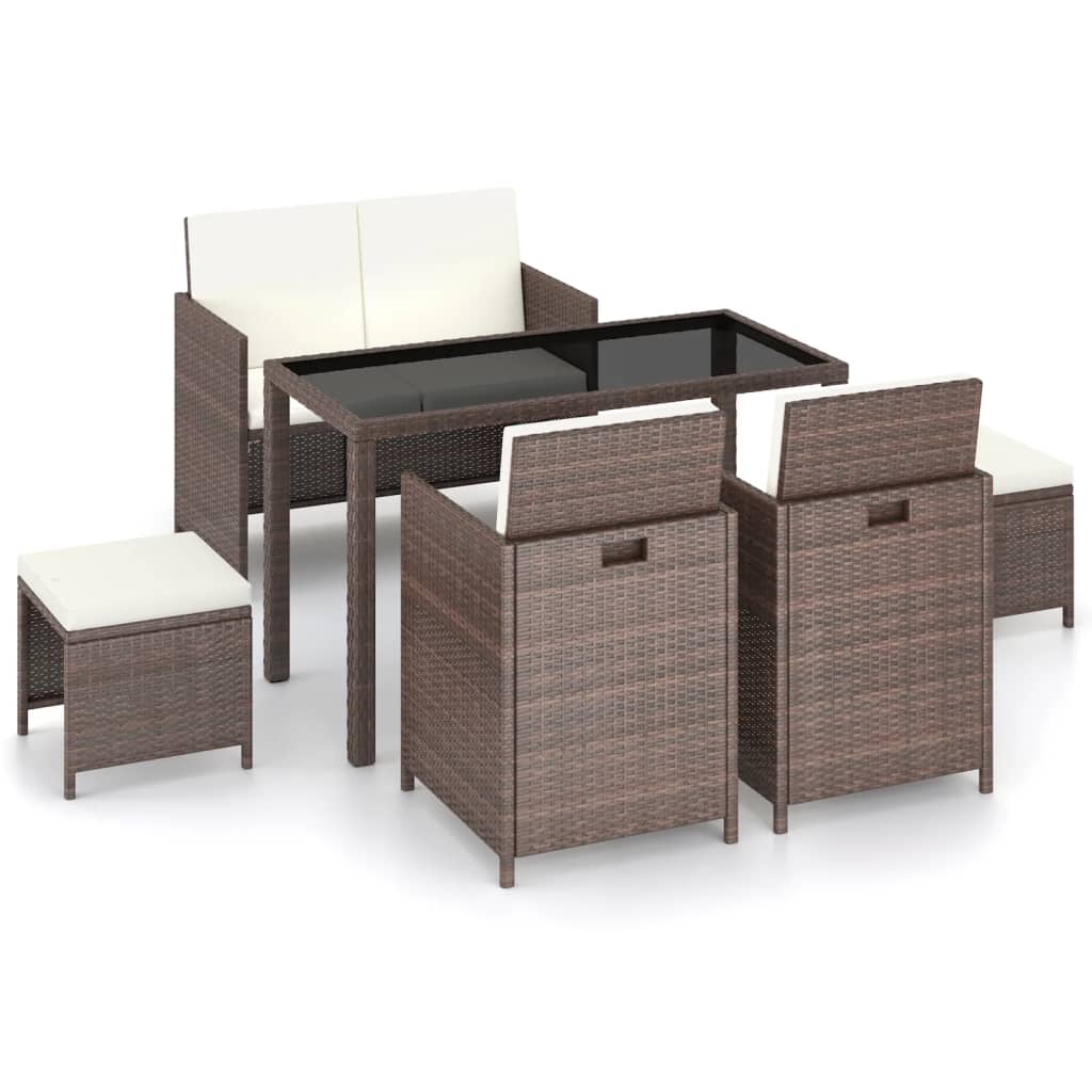 Ensemble à manger d'extérieur avec coussins 6pcs Résine tressée - XIOS