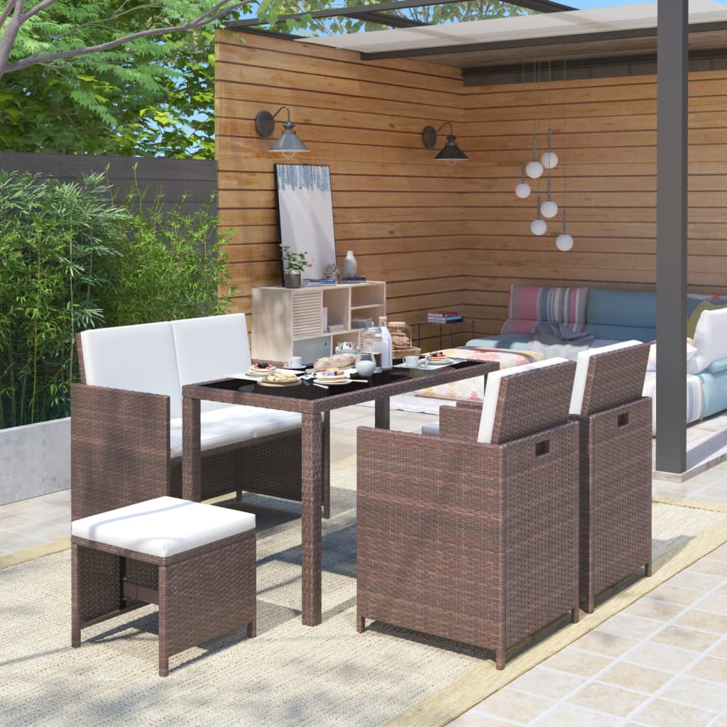 Ensemble à manger d'extérieur avec coussins 6pcs Résine tressée - XIOS