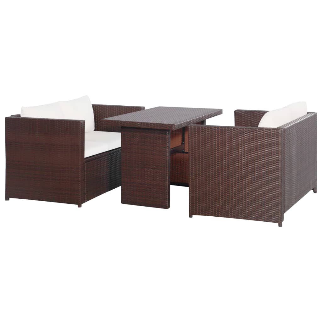 Ensemble de bistro 3 pcs avec coussins marron résine tressée - XIOS