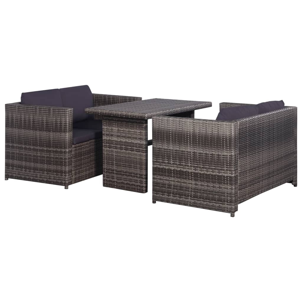 Ensemble de bistro 3 pcs avec coussins gris résine tressée - XIOS