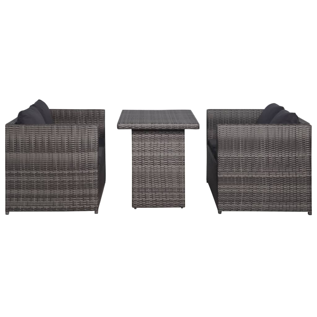 Ensemble de bistro 3 pcs avec coussins gris résine tressée - XIOS