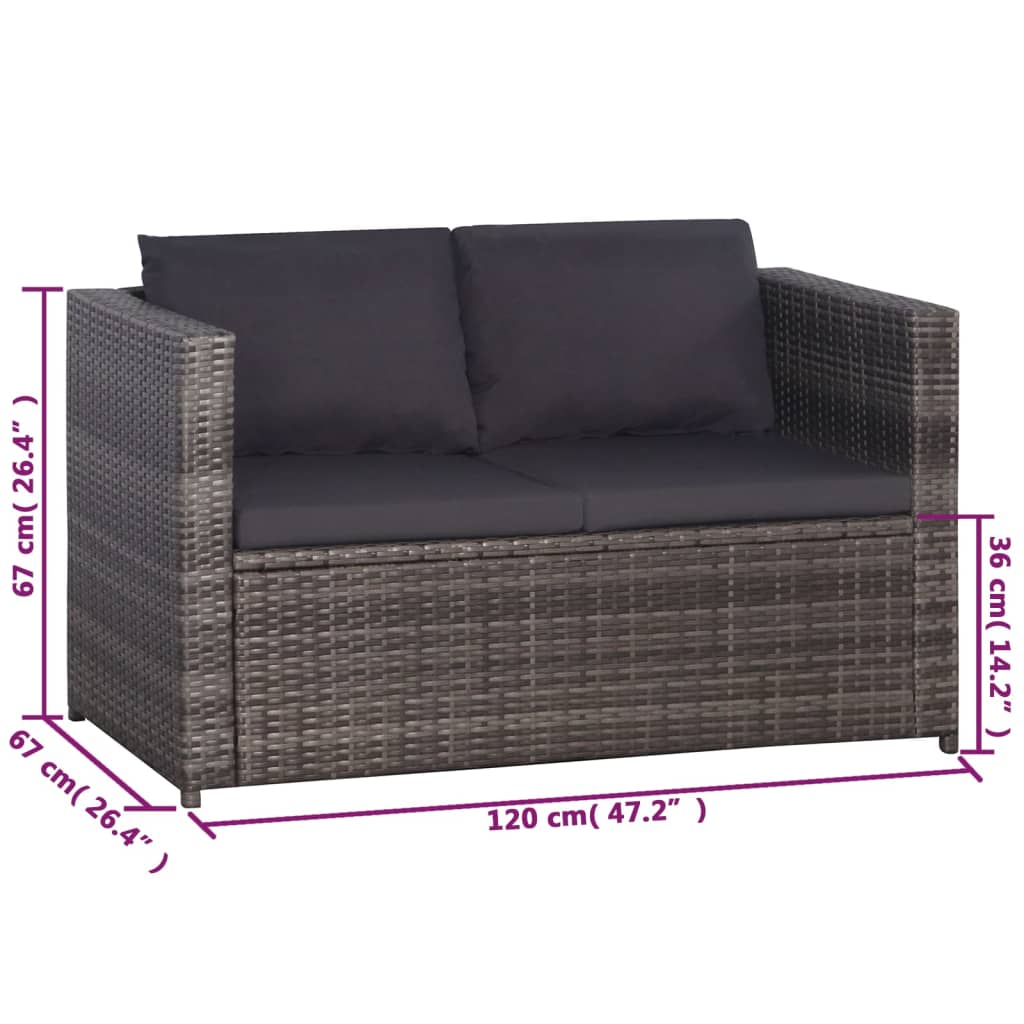Ensemble de bistro 3 pcs avec coussins gris résine tressée - XIOS
