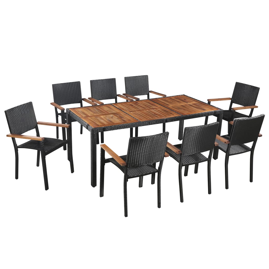 Ensemble à manger d'extérieur 9 pcs résine tressée et acacia - XIOS