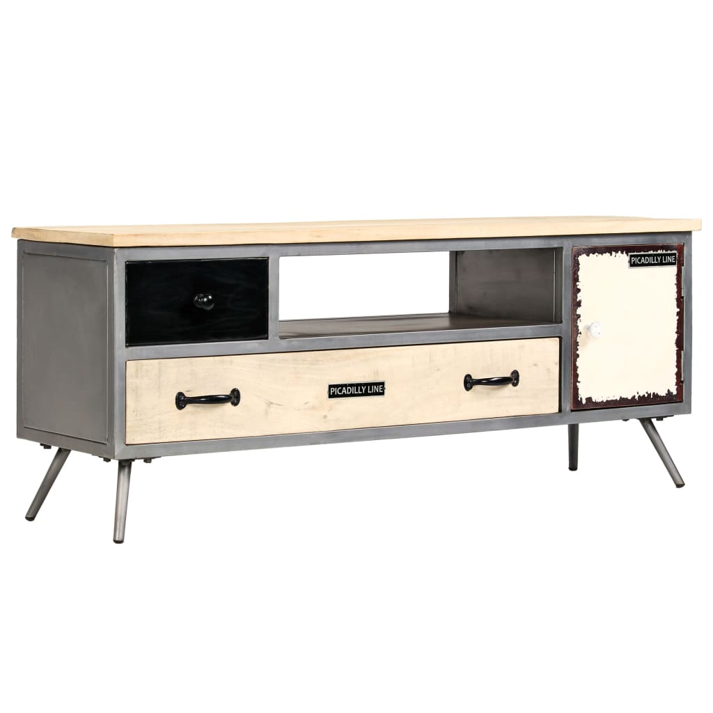 Meuble TV Bois de manguier massif et acier 120x30x45 cm - XIOS