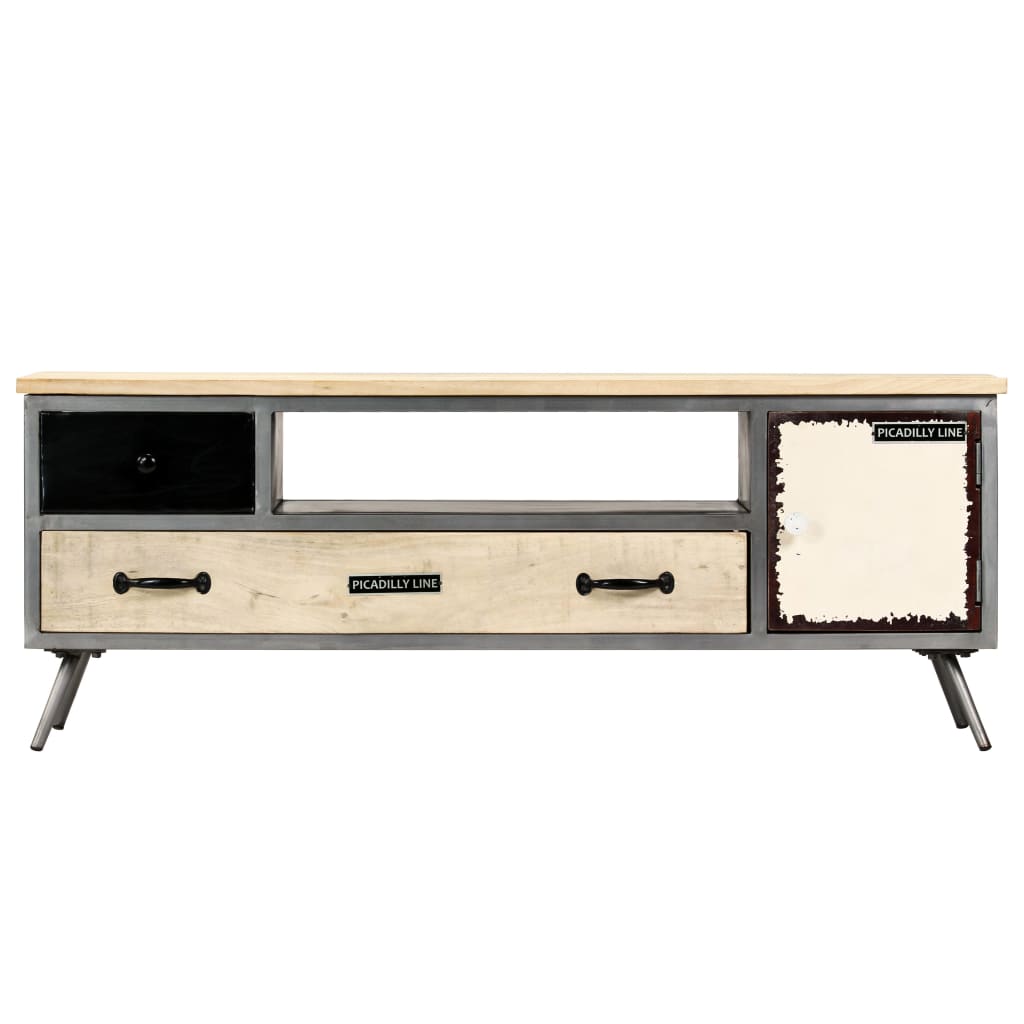 Meuble TV Bois de manguier massif et acier 120x30x45 cm - XIOS