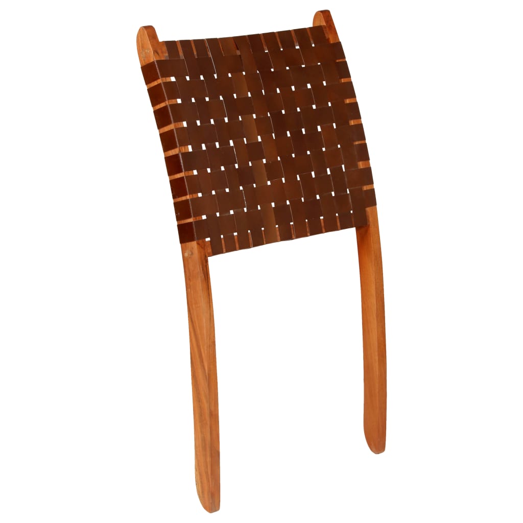 Chaise pliable bandes croisées marron cuir véritable - XIOS