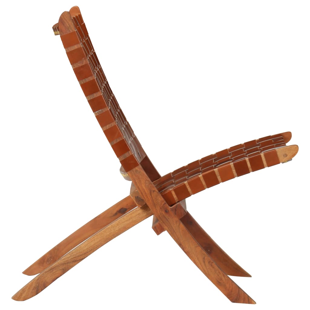 Chaise pliable bandes croisées marron cuir véritable - XIOS
