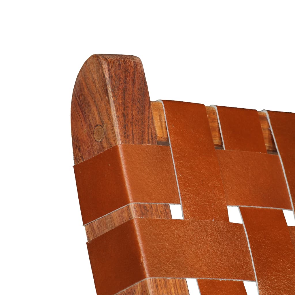 Chaise pliable bandes croisées marron cuir véritable - XIOS