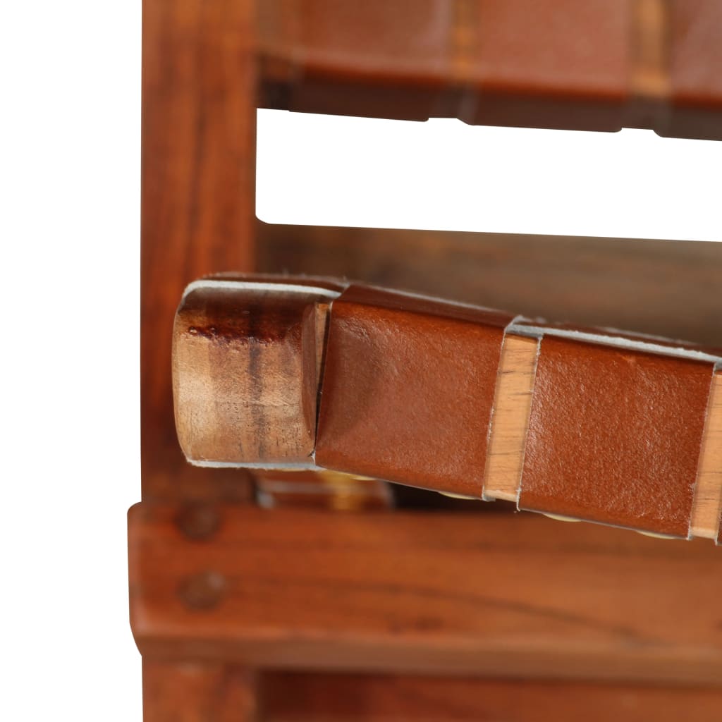 Chaise pliable bandes croisées marron cuir véritable - XIOS