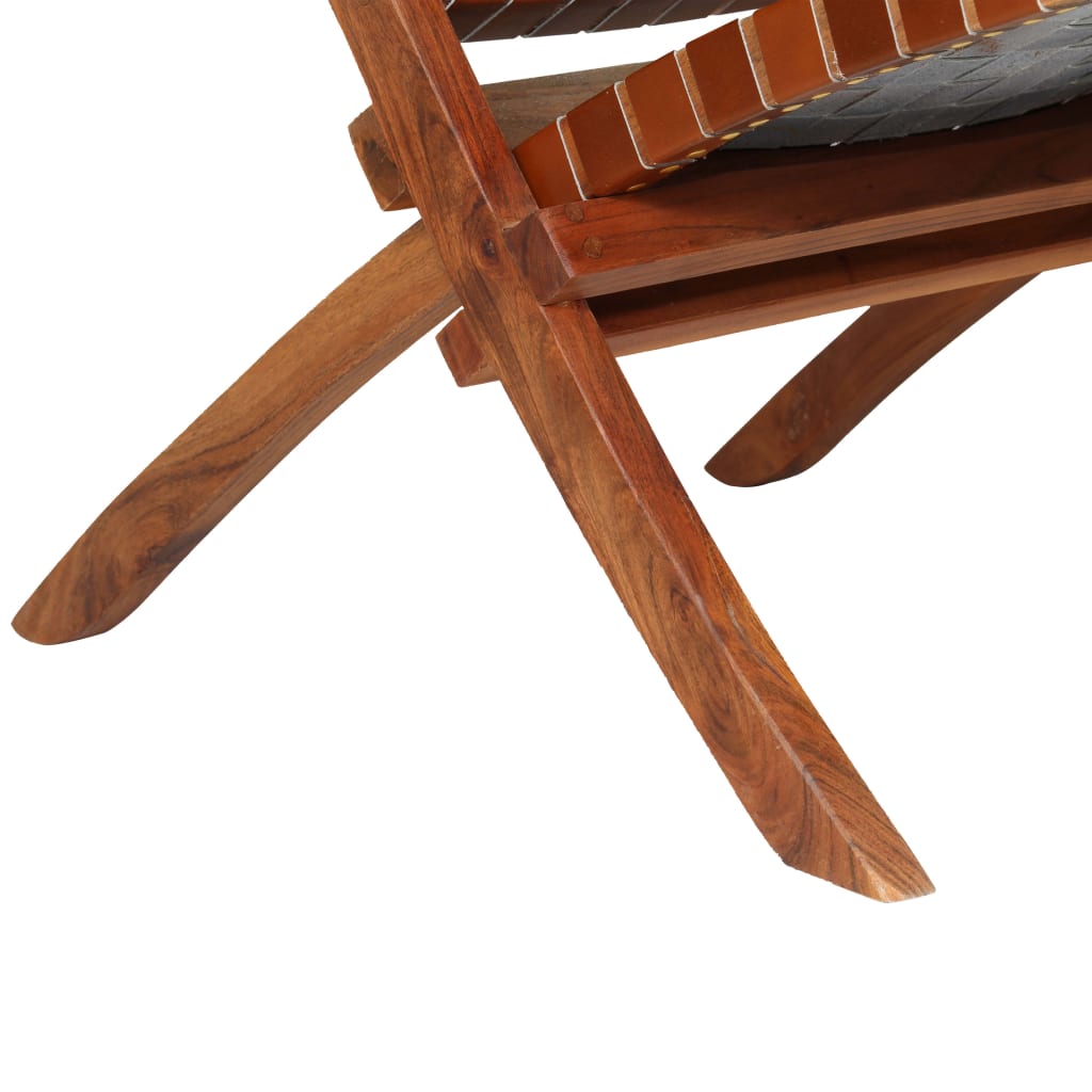Chaise pliable bandes croisées marron cuir véritable - XIOS