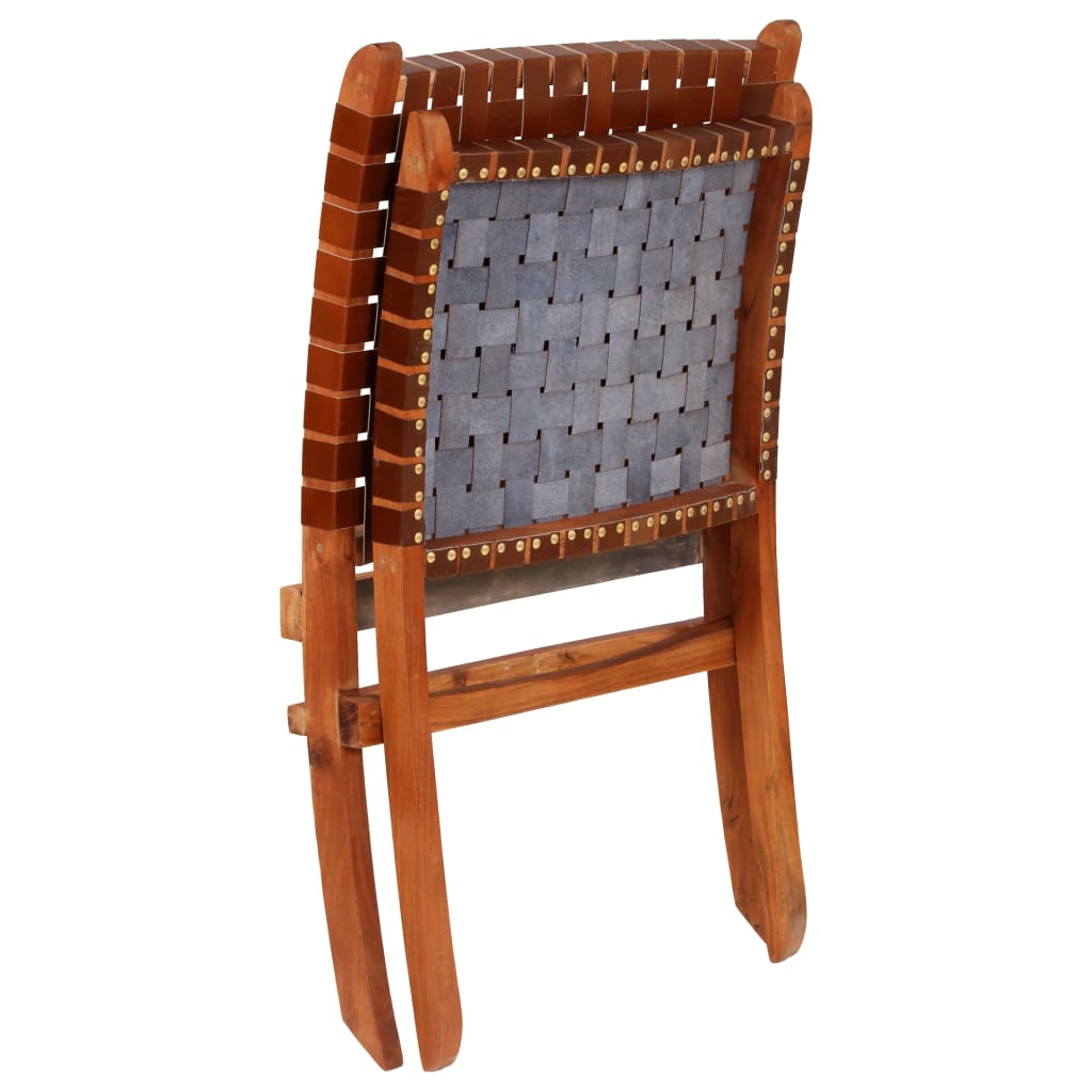 Chaise pliable bandes croisées marron cuir véritable - XIOS