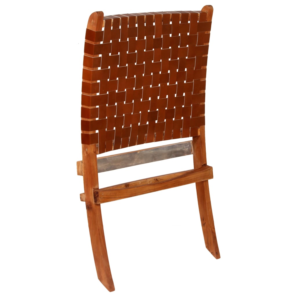 Chaise pliable bandes croisées marron cuir véritable - XIOS