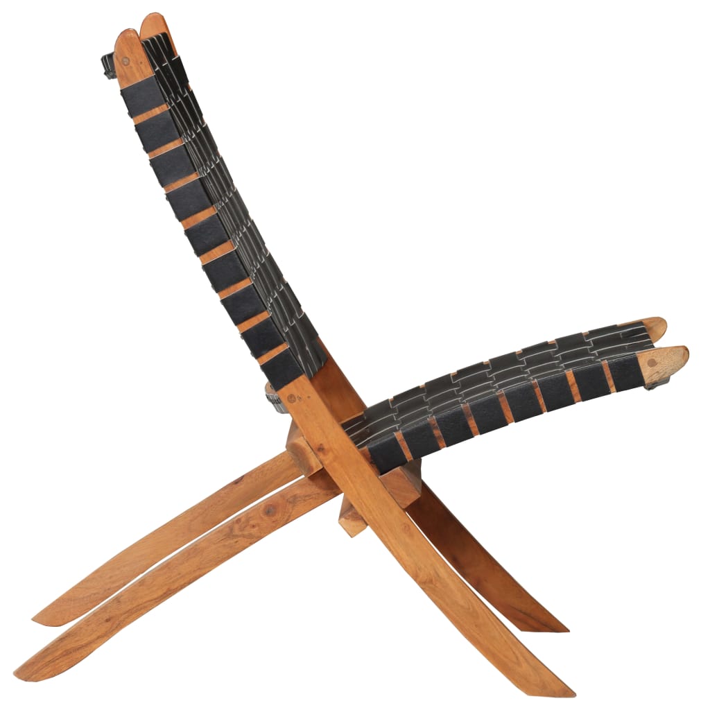 Chaise pliable bandes croisées noir cuir véritable - XIOS