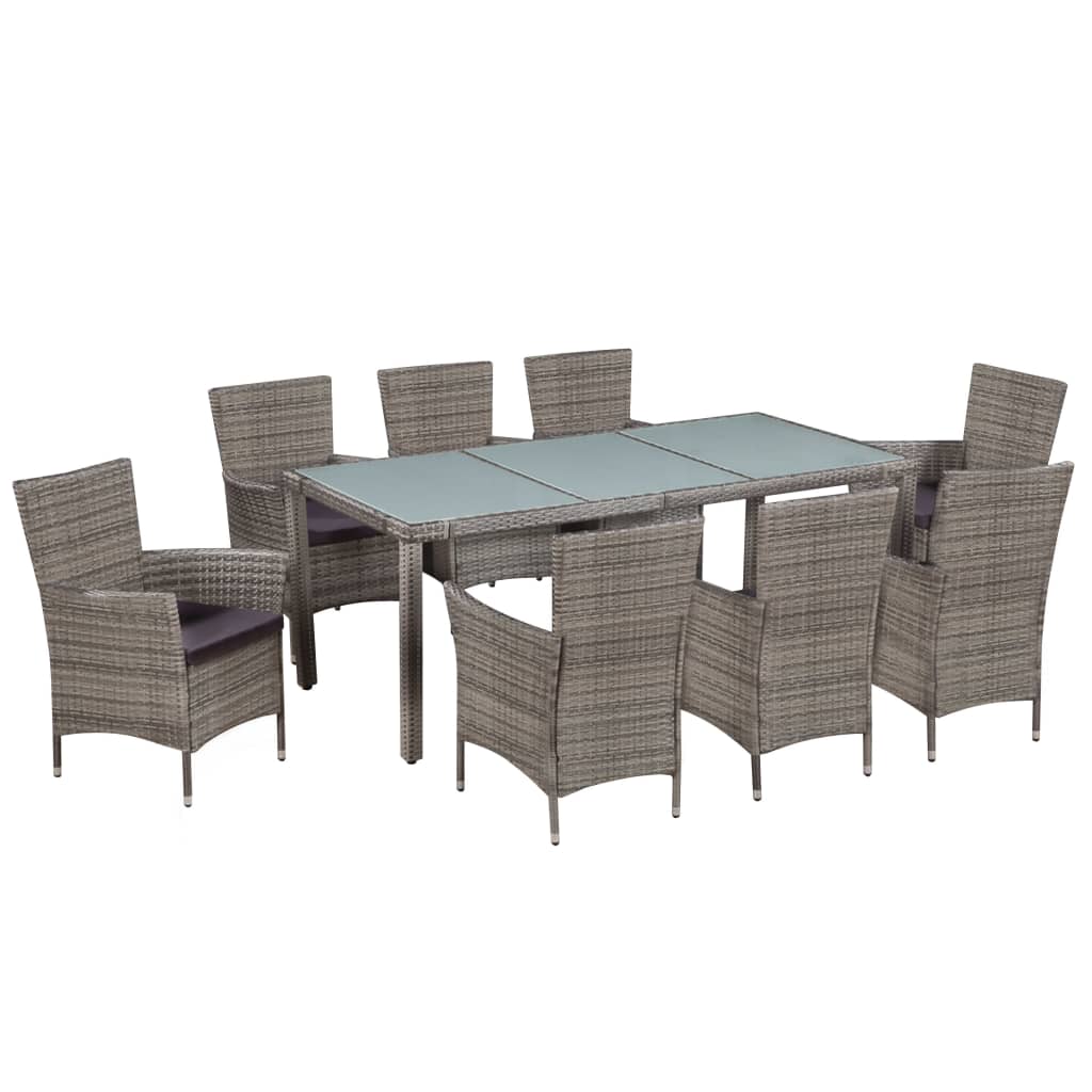 Ensemble à manger d'extérieur 9pcs coussins Résine tressée Gris - XIOS