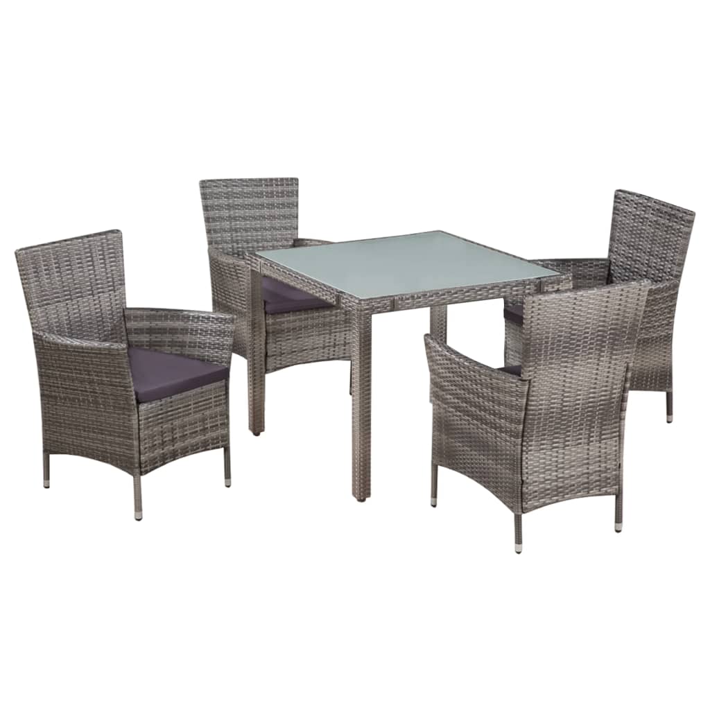 Ensemble à manger d'extérieur 5pcs coussins résine tressée gris - XIOS