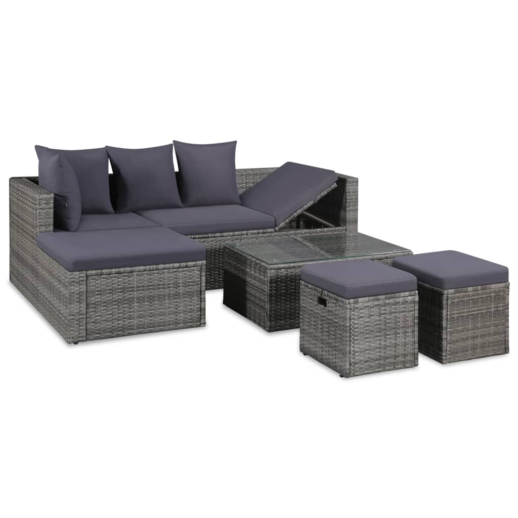 Salon de jardin 4 pcs avec coussins Résine tressée Gris Salons de jardin vidaXL
