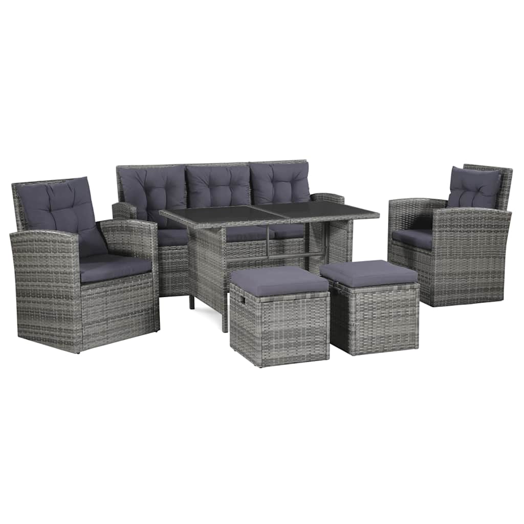 Salon de jardin 6 pcs avec coussins résine tressée gris - XIOS