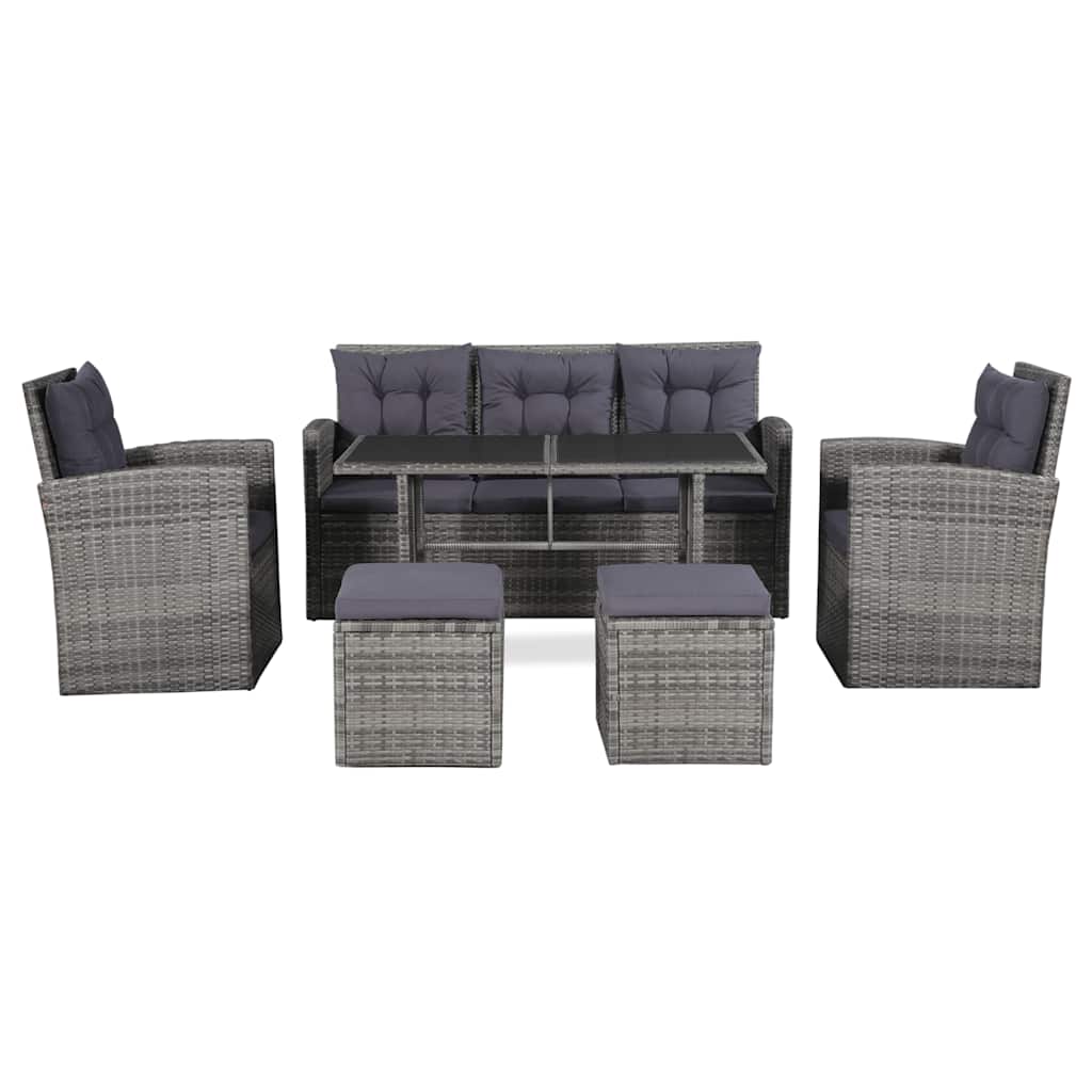 Salon de jardin 6 pcs avec coussins résine tressée gris - XIOS