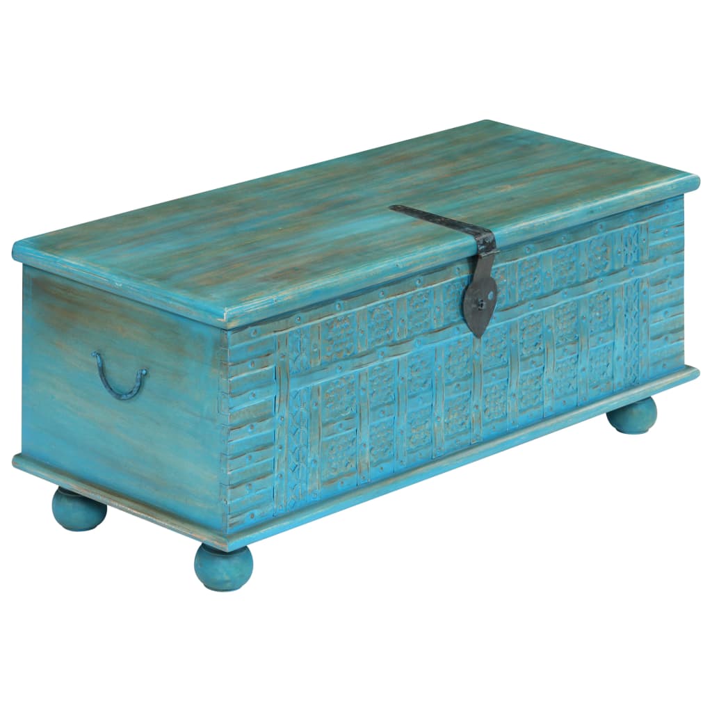 Coffre de rangement Bois de manguier massif 100x40x41 cm Bleu Coffres de rangement vidaXL