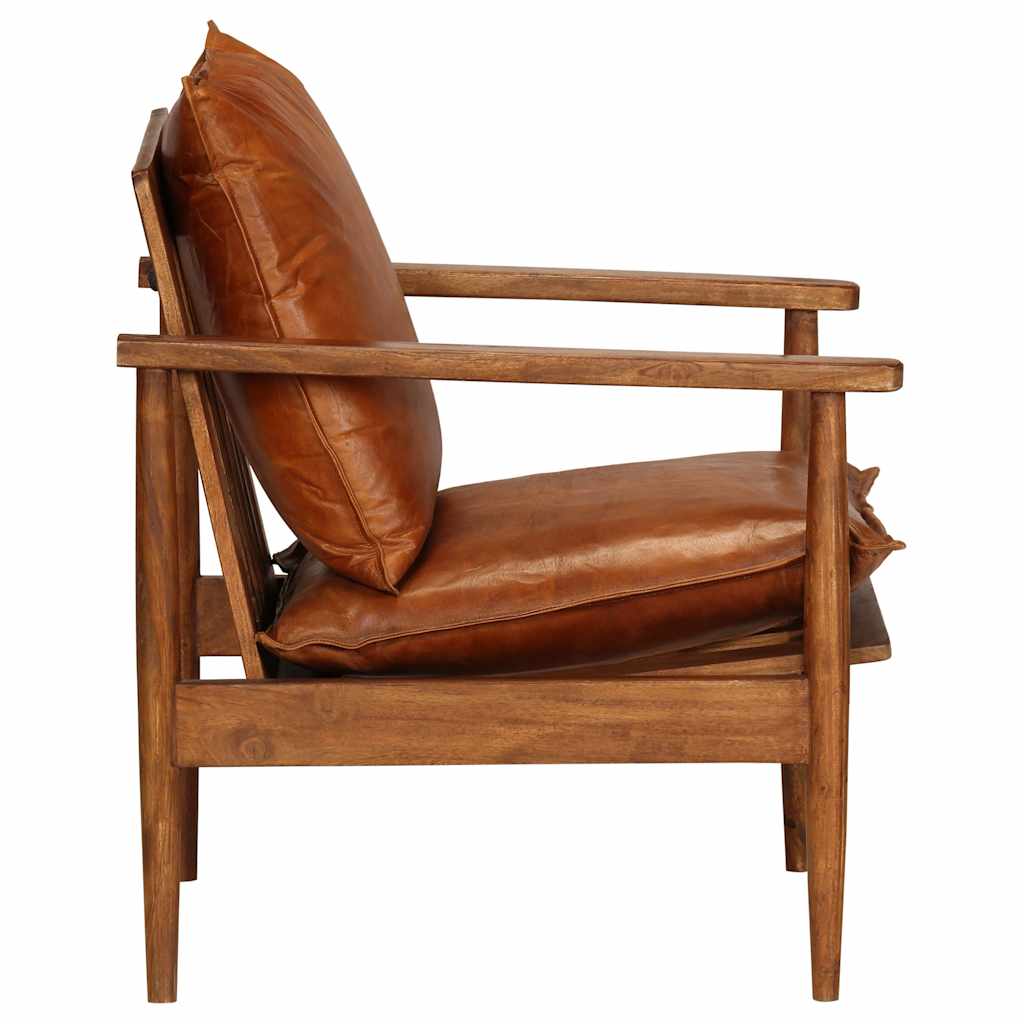 Fauteuil Marron Cuir véritable avec bois d'acacia - XIOS