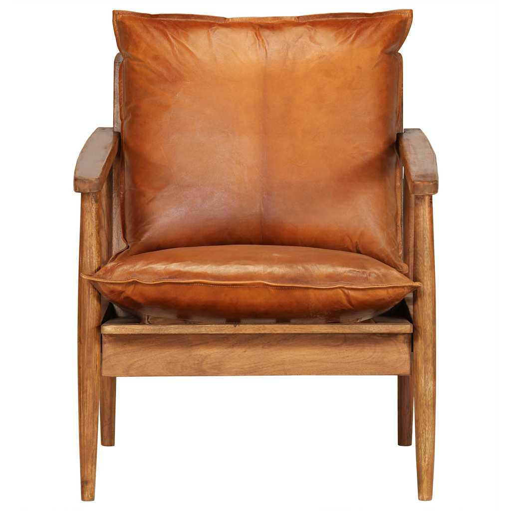 Fauteuil Marron Cuir véritable avec bois d'acacia - XIOS