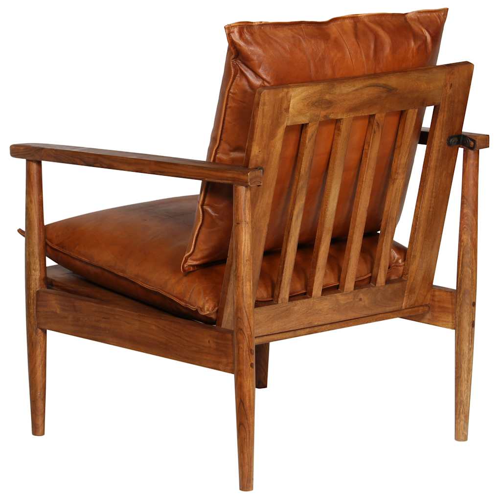 Fauteuil Marron Cuir véritable avec bois d'acacia - XIOS