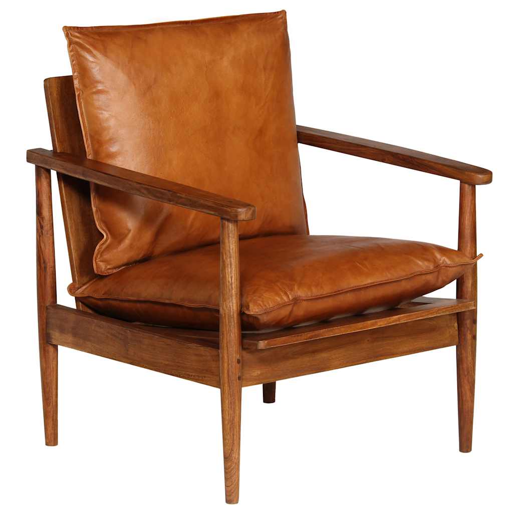 Fauteuil Marron Cuir véritable avec bois d'acacia - XIOS
