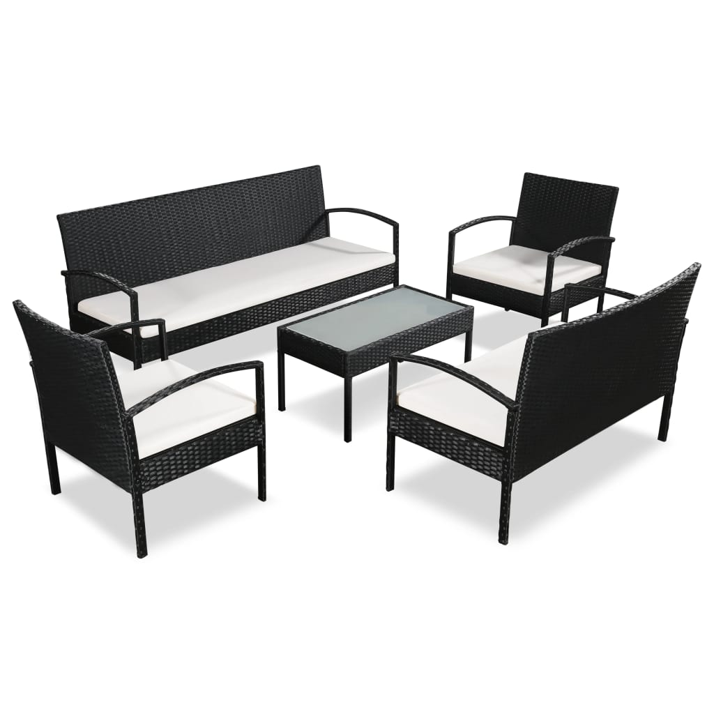 Salon de jardin 5 pcs avec coussins résine tressée noir - XIOS