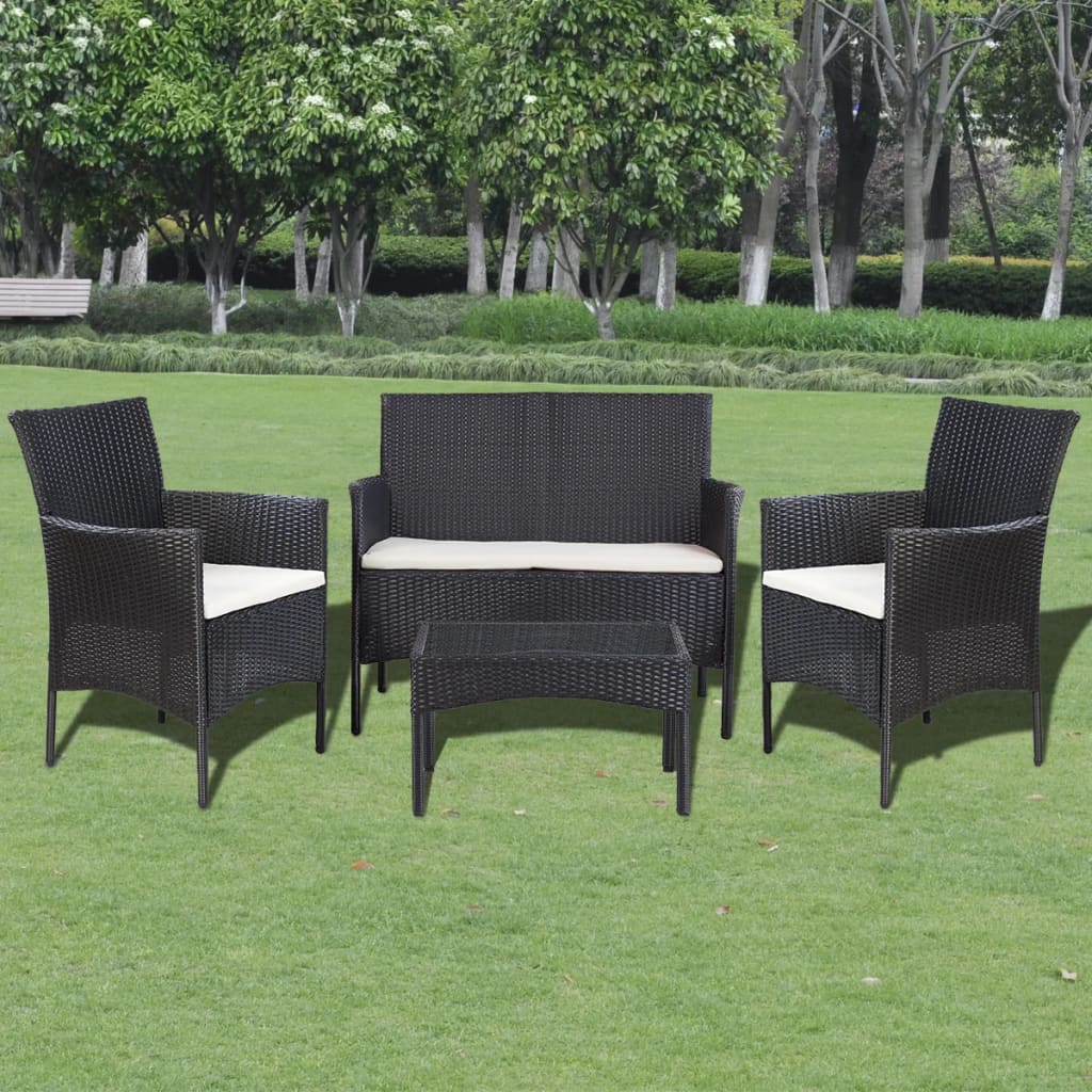 Salon de jardin 4 pcs avec coussins Résine tressée Noir - XIOS