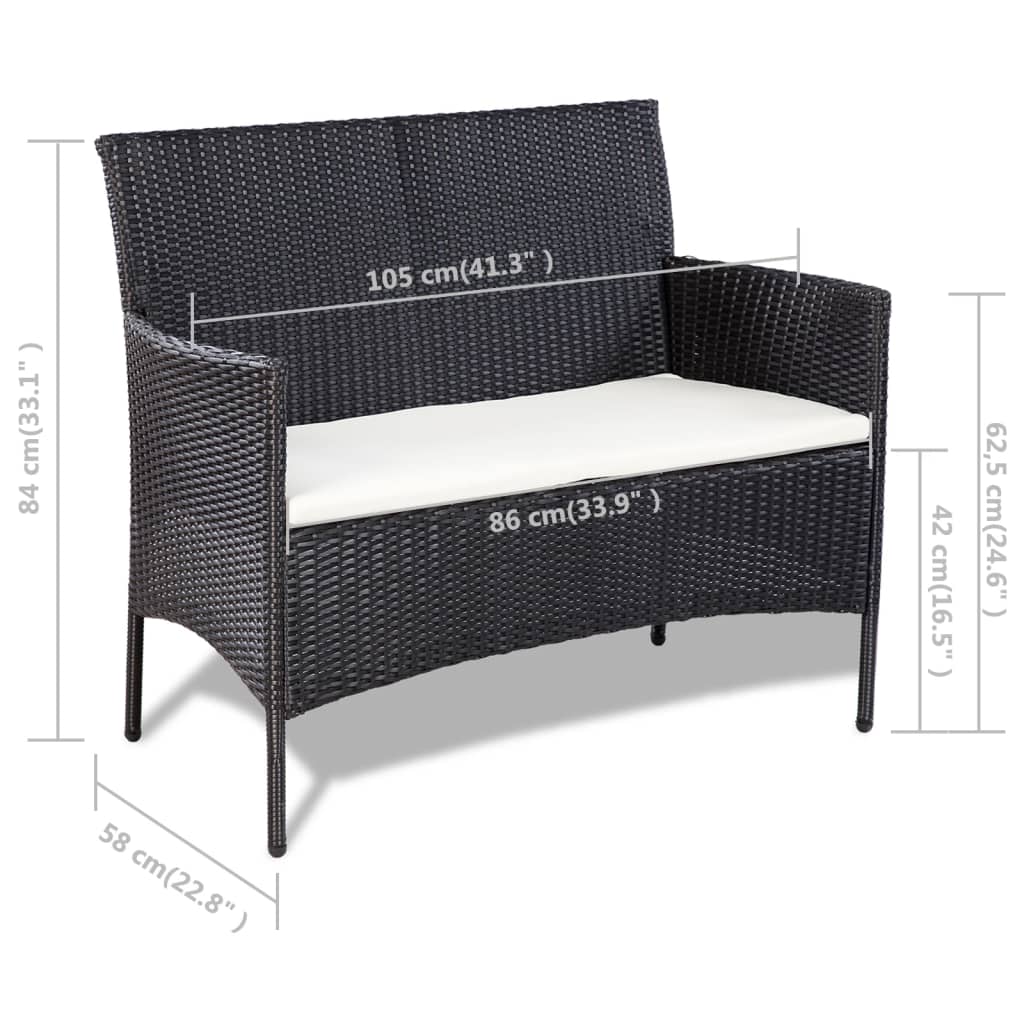 Salon de jardin 4 pcs avec coussins Résine tressée Noir - XIOS