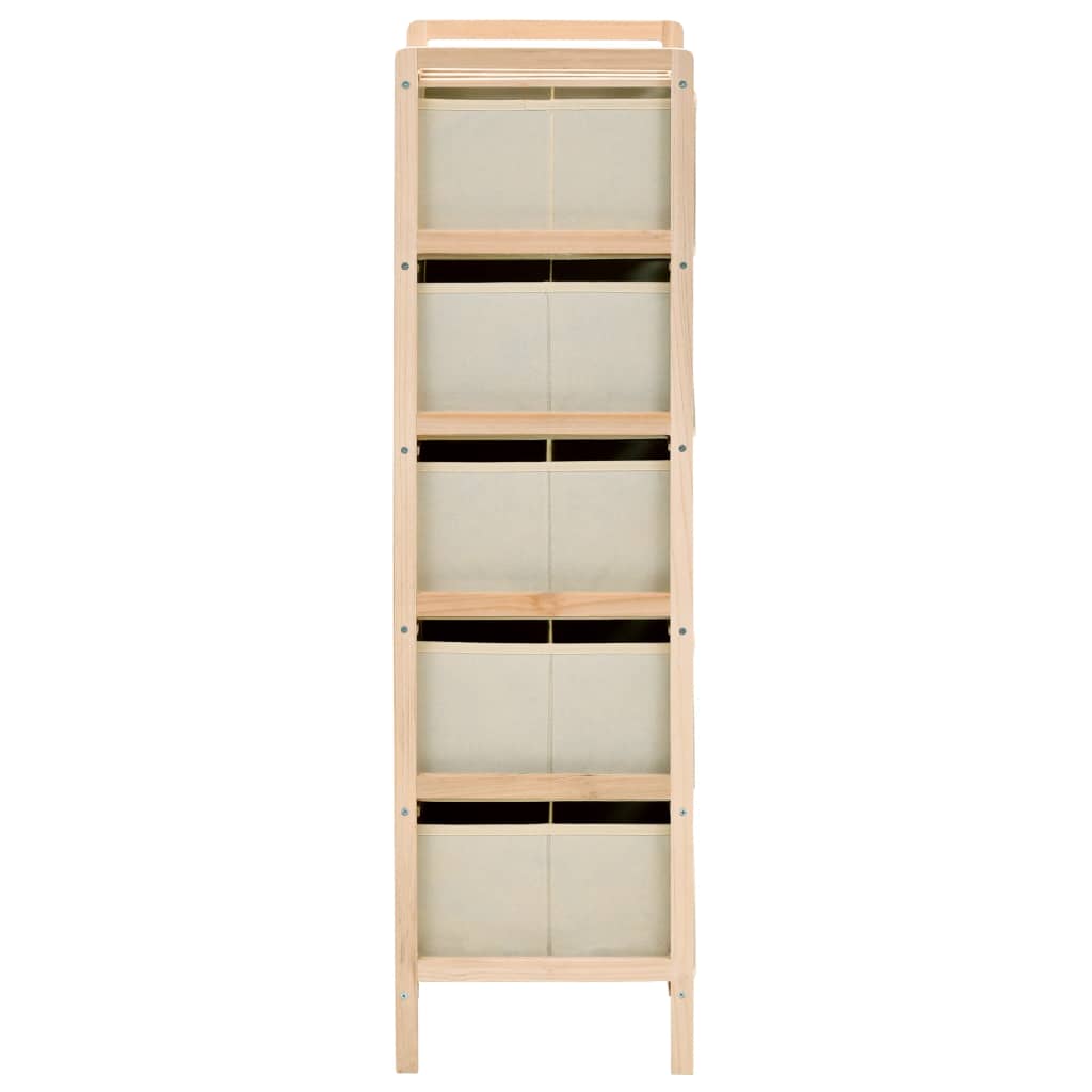 Étagère de rangement 5 paniers tissu bois de cèdre beige