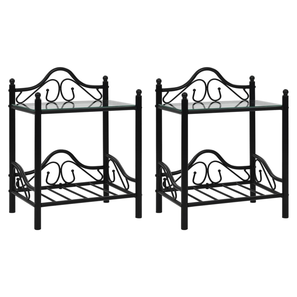 Table de chevet 2 pcs Acier et verre trempé 45x30,5x60 cm Noir - XIOS