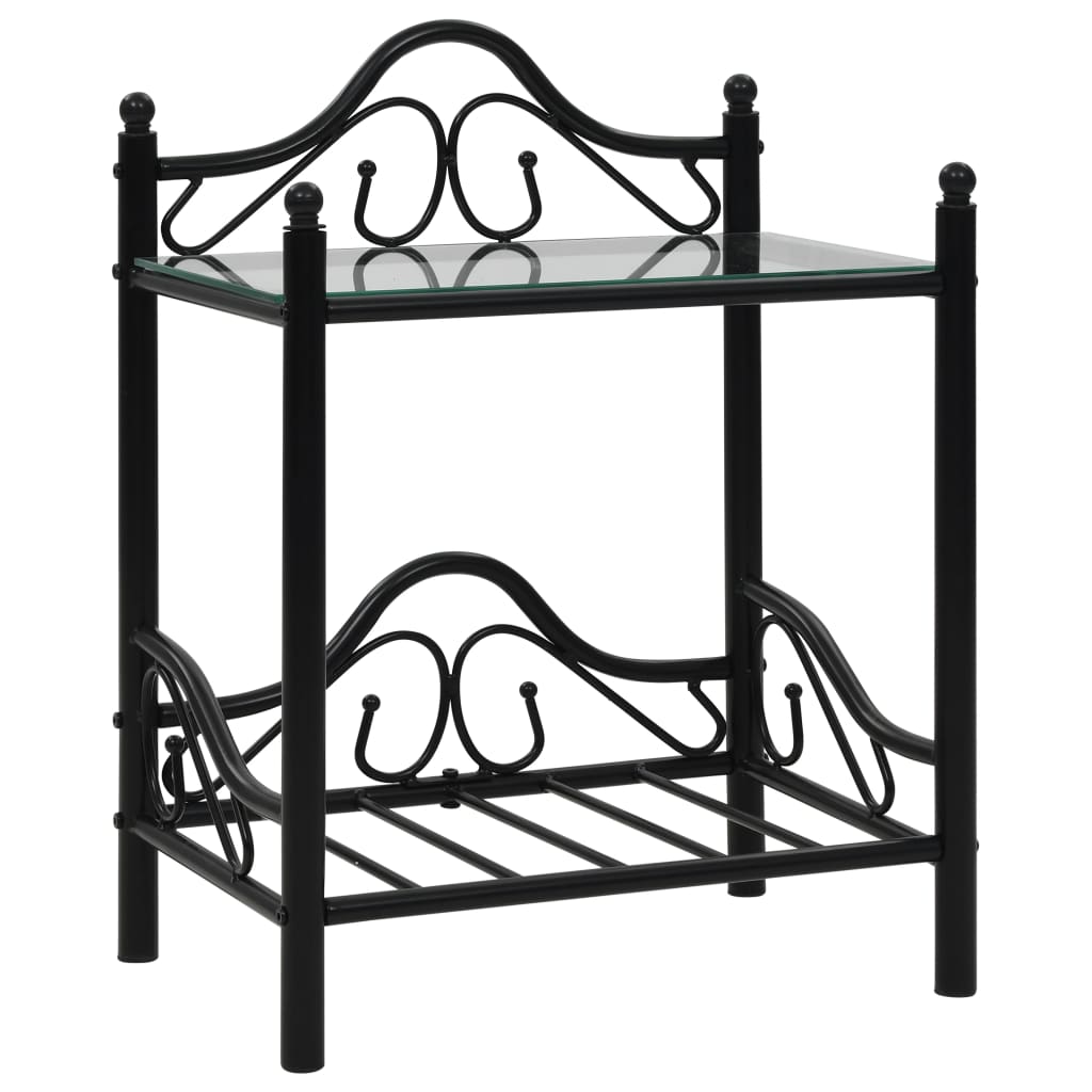 Table de chevet 2 pcs Acier et verre trempé 45x30,5x60 cm Noir - XIOS