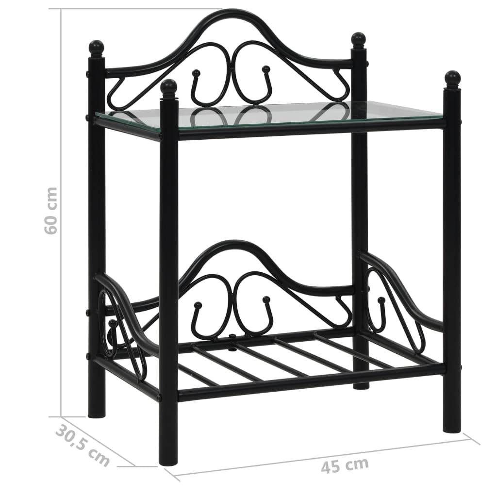 Table de chevet 2 pcs Acier et verre trempé 45x30,5x60 cm Noir - XIOS