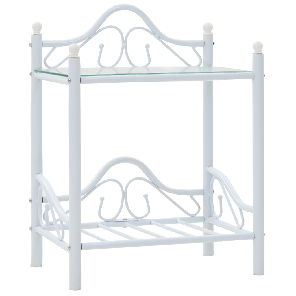 Table de chevet Acier et verre trempé 45 x 30,5 x 60 cm Blanc - XIOS